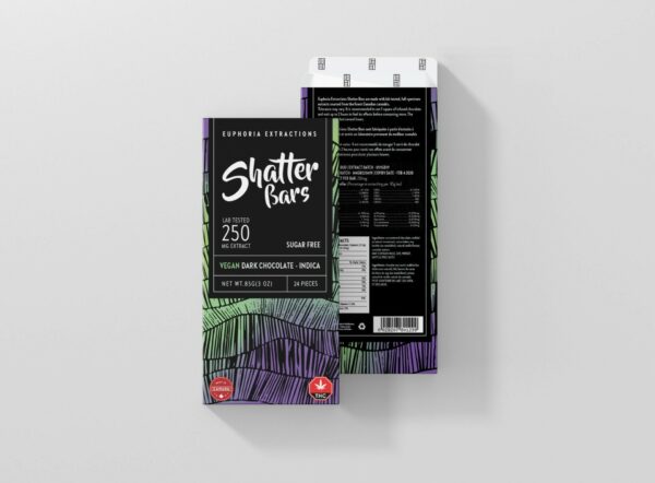 Euphoria Extractions – Shatter Bars – Vegan Dark Chocolate (Sugar Free) – Indica – 250mg THC | Buy Weed Packs Canada