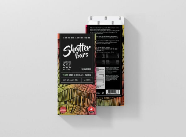 Euphoria Extractions – Shatter Bars – Vegan Dark Chocolate (Sugar Free) – Sativa – 500mg THC | Buy Weed Packs Canada