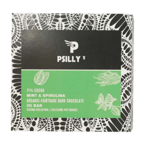 Psilly – Dark Chocolate Bar – Mint & Spirulina | Buy Weed Packs Canada