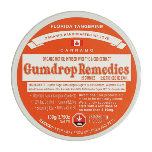 Gumdrop Remedies – Florida Tangerine 1:1 Gummies – 250mg THC/250mg CBD | Buy Weed Packs Canada